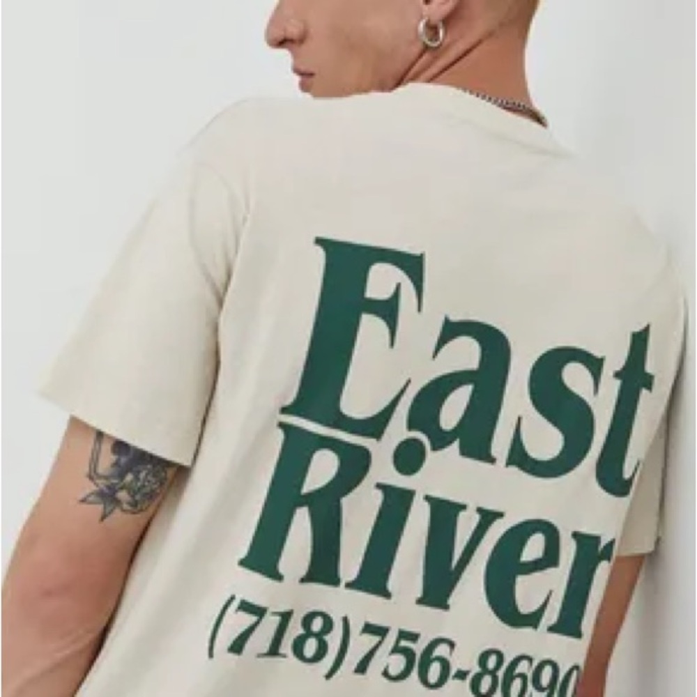 Jack And Jones East River Cream and Green Men's Shirt Size Large